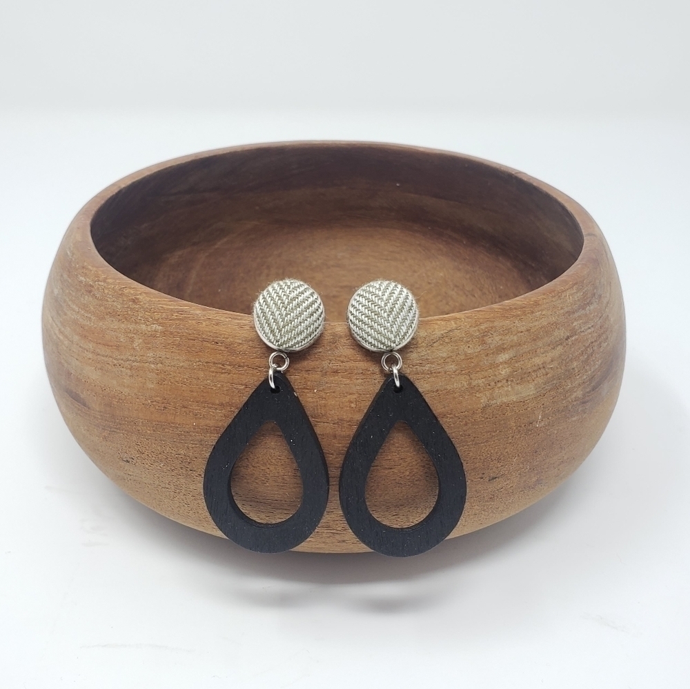 New Handmade | Fabric Button Wooden Earrings